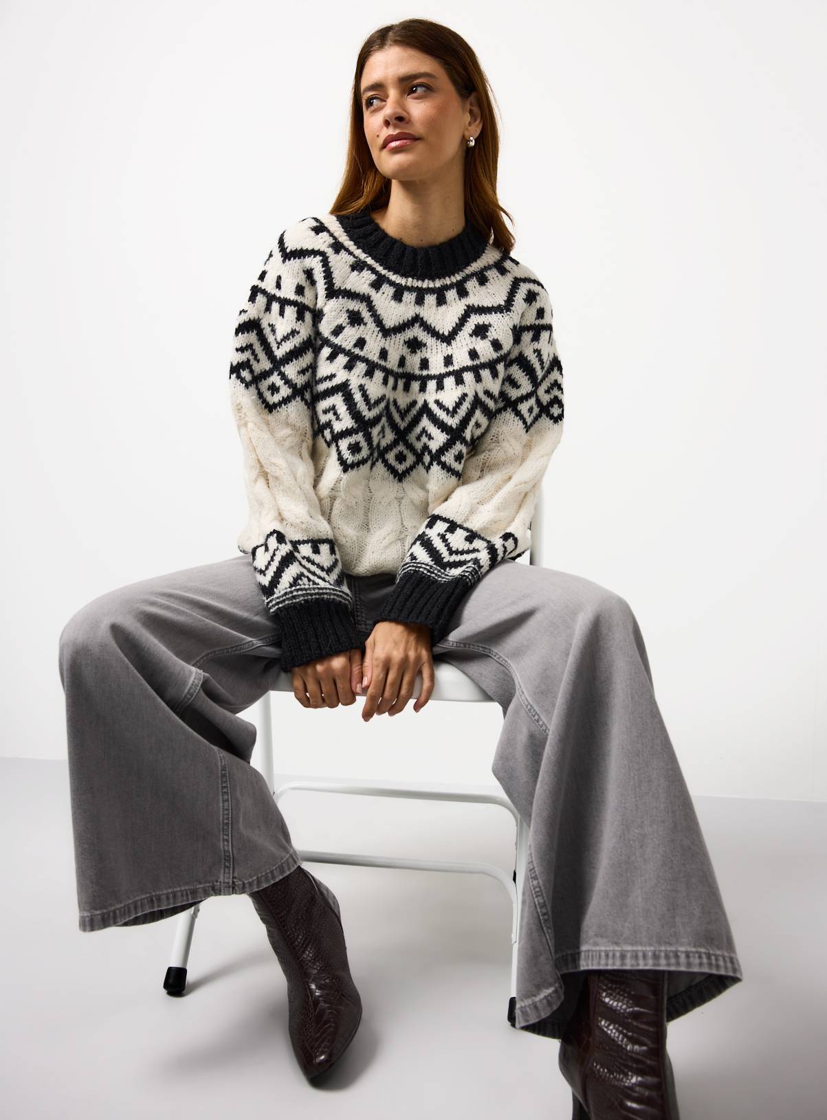 Monochrome Fair Isle Knitted Jumper 22 - Image 2