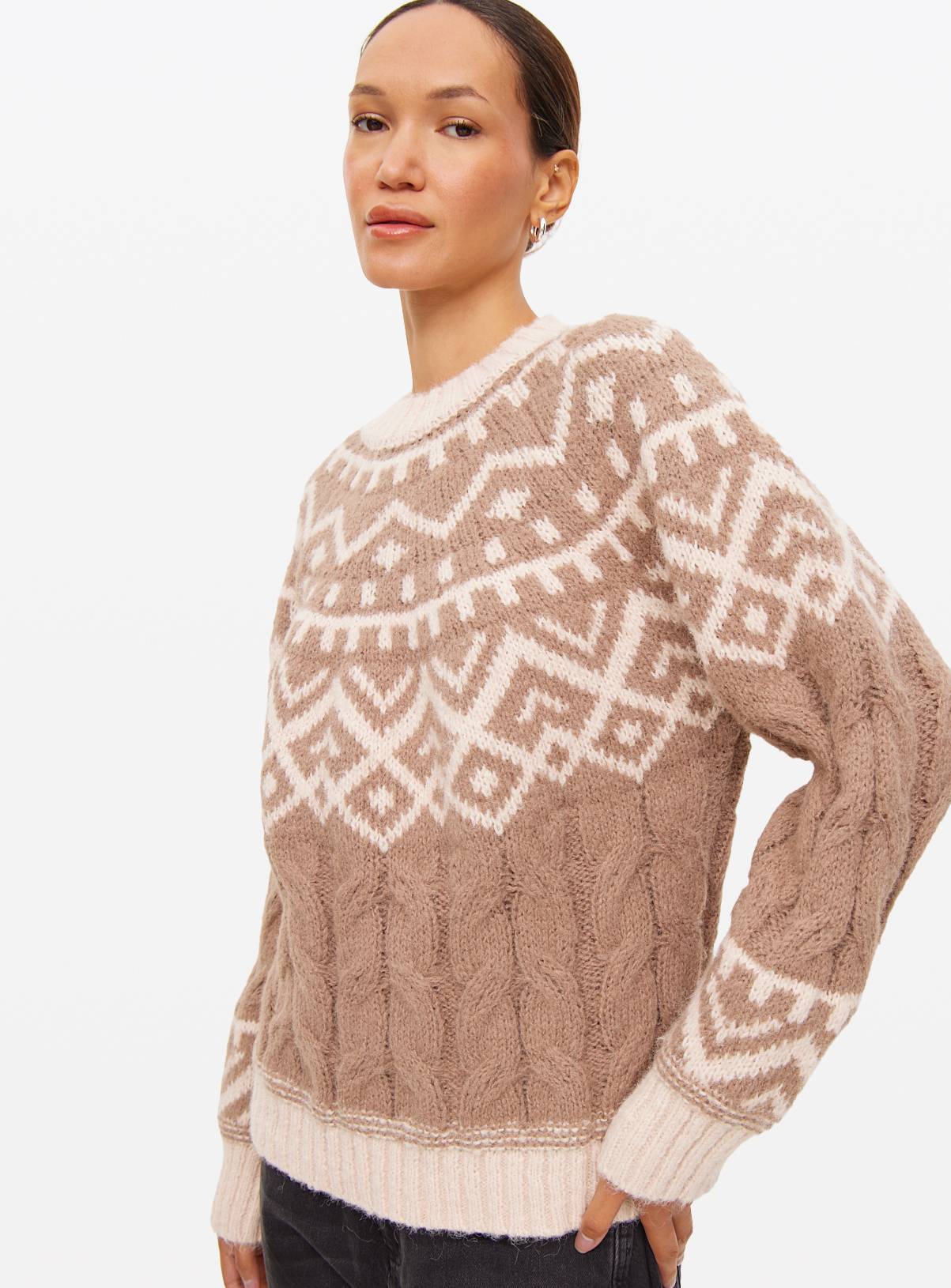 Neutral Beige Fair Isle Knitted Jumper 10 - Image 1