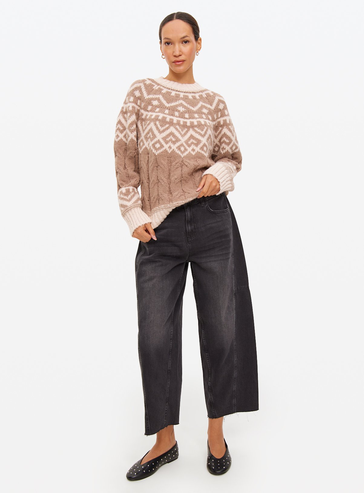 Neutral Beige Fair Isle Knitted Jumper 10 - Image 2 thumbnail