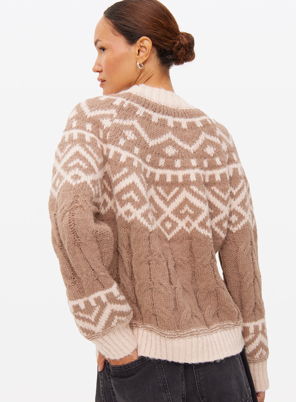 Neutral Beige Fair Isle Knitted Jumper 10 - Image 5 thumbnail
