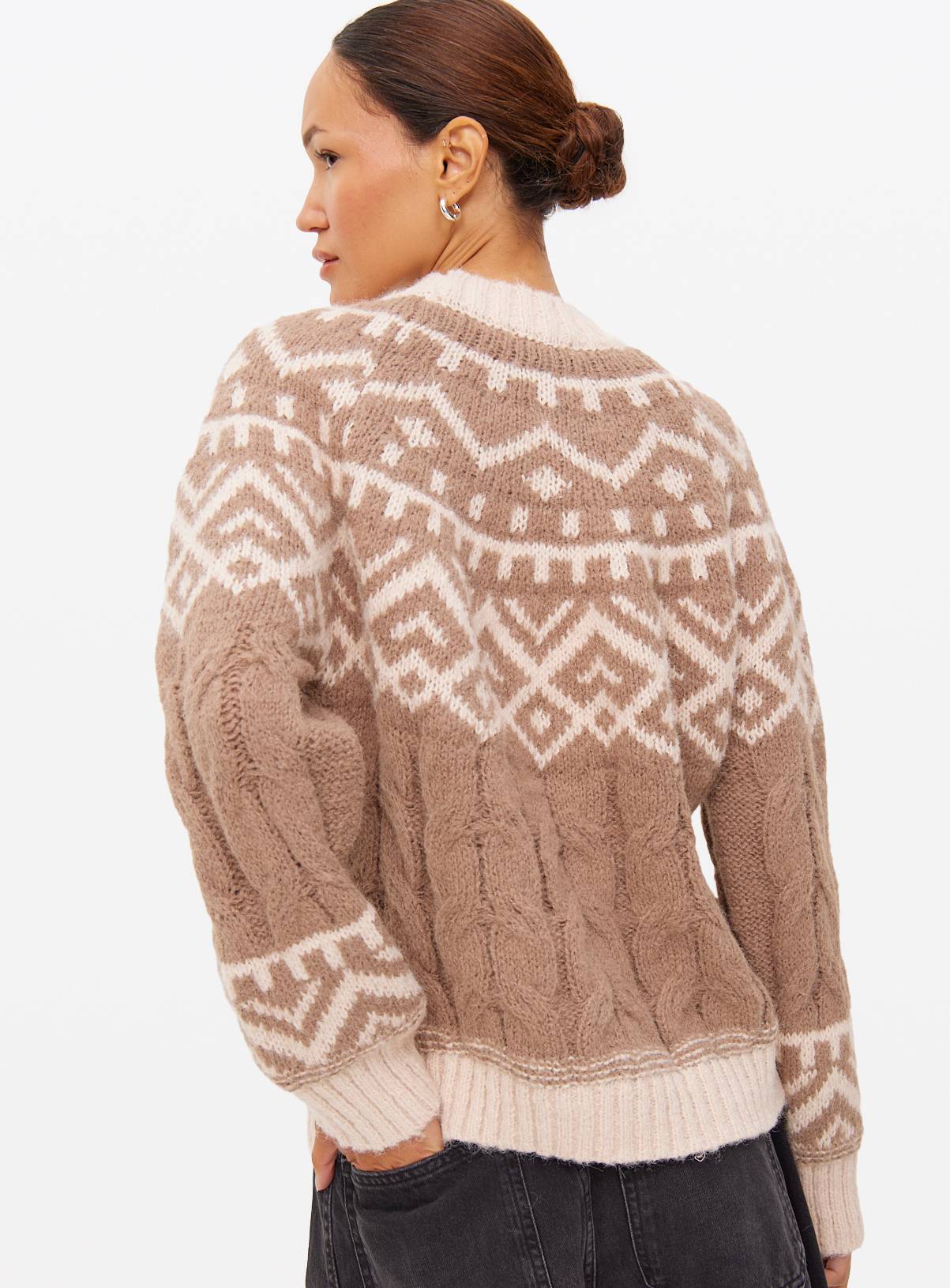 Neutral Beige Fair Isle Knitted Jumper 10 - Image 5