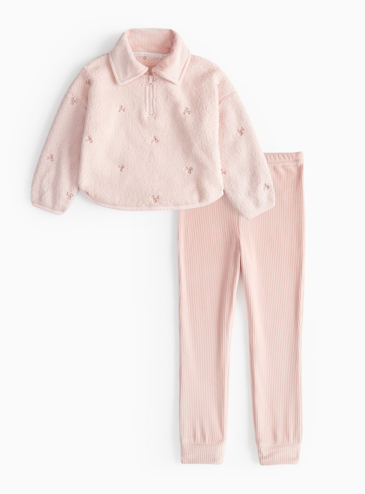 Pink Pink Borg Bow Embroidered Cosy Pyjama Set - Tu by Sainsbury's