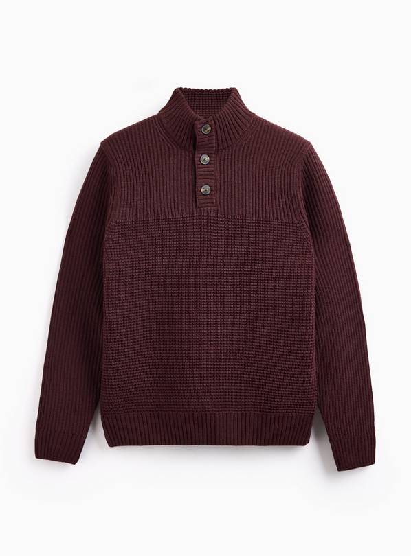 Brown Mixed Stitch Button Neck Jumper XXXL