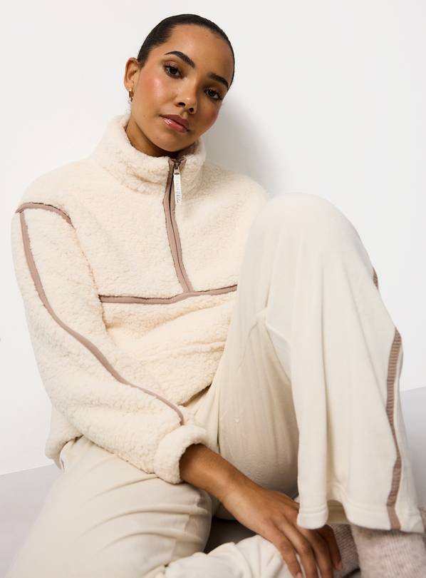 Cream Borg Half Zip Top & Slinky Bottoms S