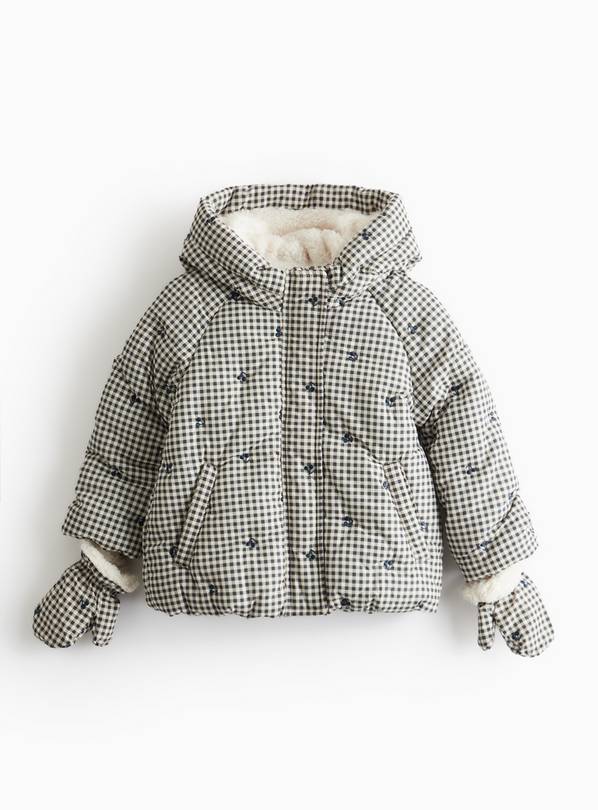 Mono Gingham Print Hooded Puffer Coat 1-2 years