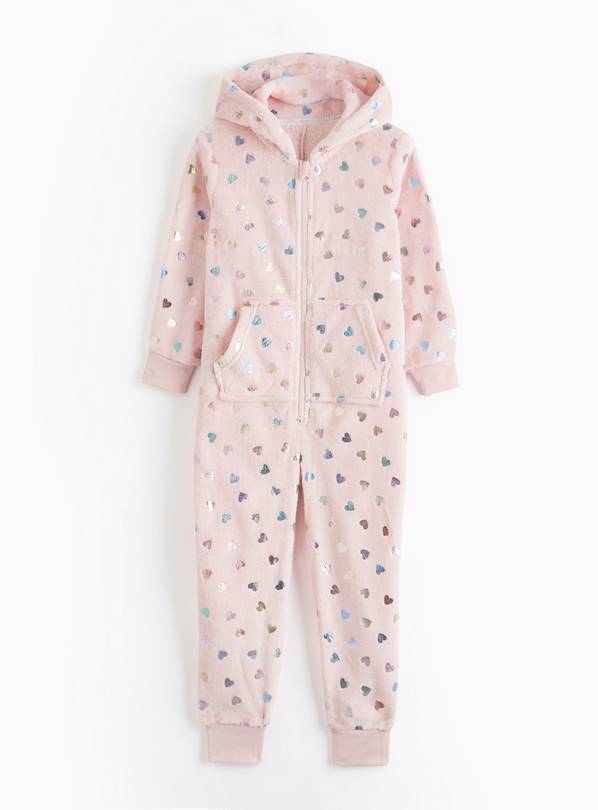 Pink Foil Hearts Print Fleece All-In-One  2-3 years
