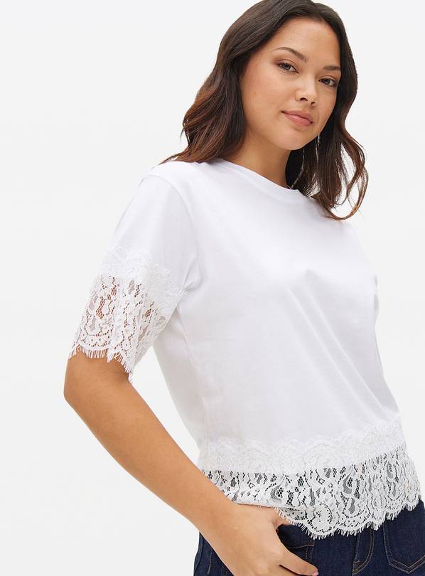 White Lace Trim Boxy T-Shirt XL