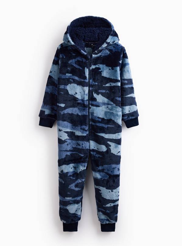 Navy Fleece Camo Printed All-In-One  6-7 years