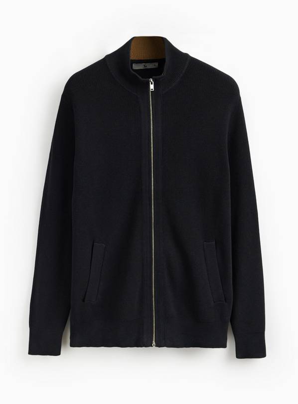 Black Funnel Neck Zip Knitted Jumper M
