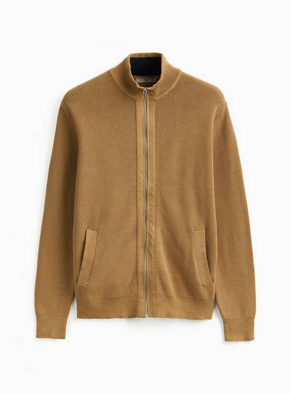 Brown Funnel Neck Zip Knitted Jumper XXL