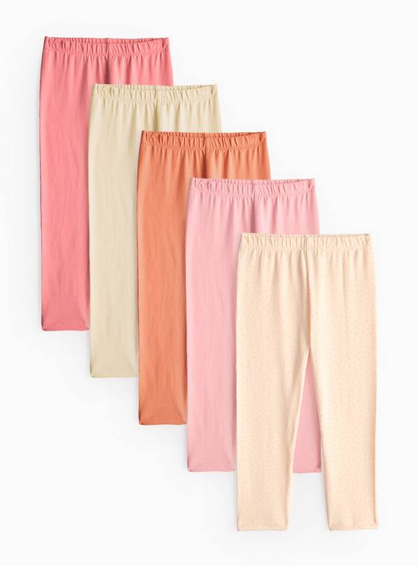 Cream Plain & Polka Dot Core Leggings 5 Pack 1-2 years