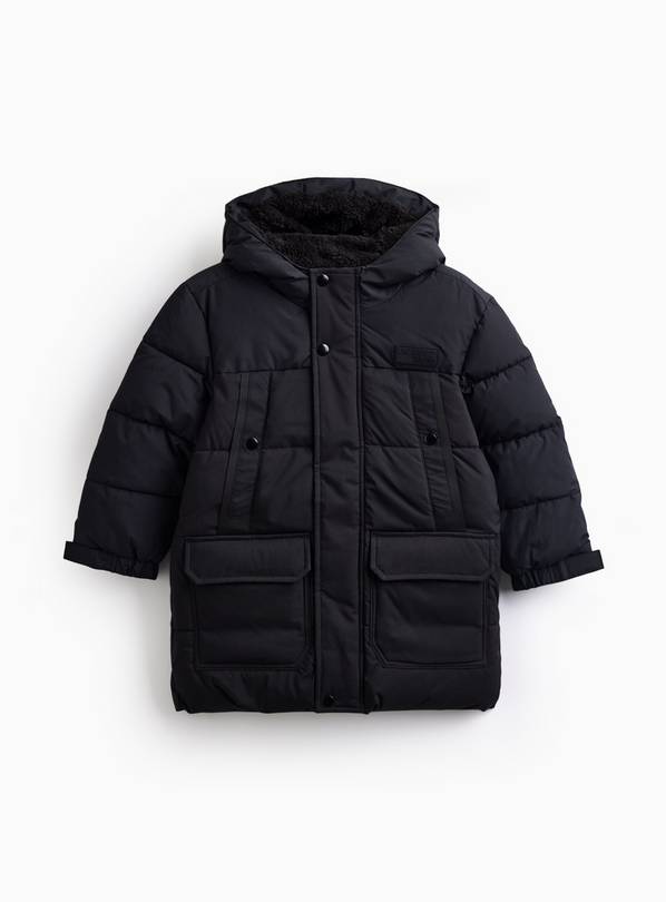 Black Longline Padded Coat 7-8 years