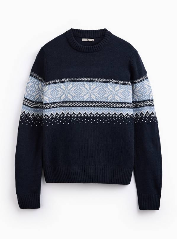 Navy Christmas Fairisle Striped Crew Jumper  M