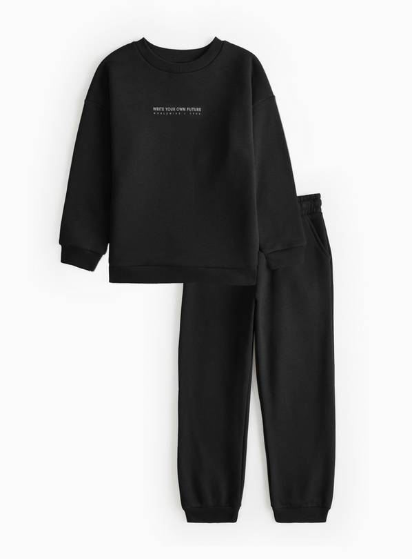 Black Print Slogan Sweatshirt & Joggers Set 6 years