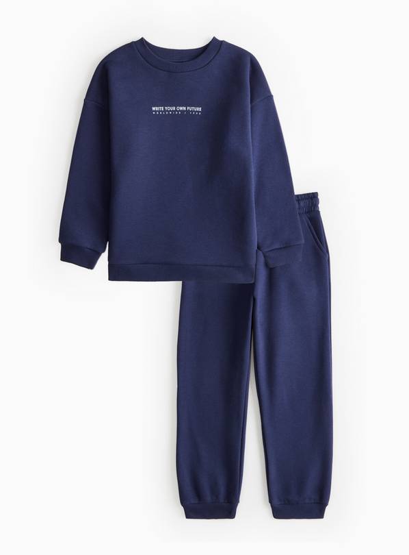 Navy Print Slogan Sweatshirt & Joggers Set 6 years