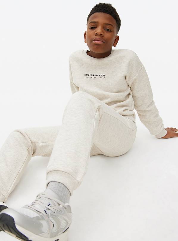 Grey Print Slogan Sweatshirt & Joggers Set 13 years