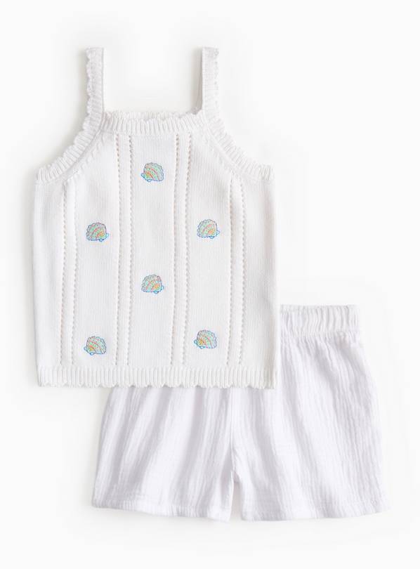 White Shell Embroidered Knitted Co-ord Set 5-6 years