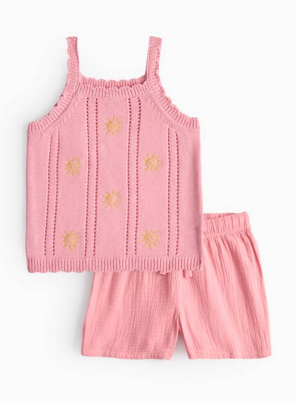 Pink Sun Embroidered Knitted Co-ord Set 3-4 years