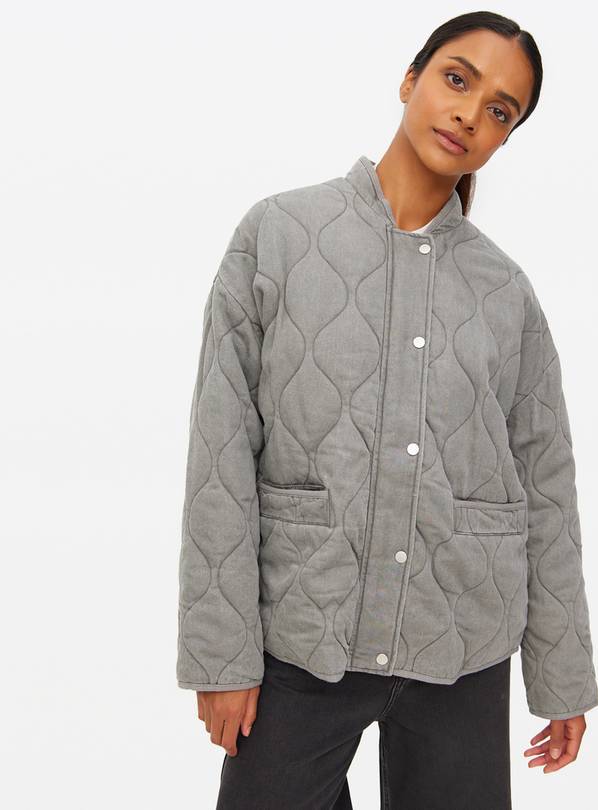 Washed Grey Quilted Jacket L