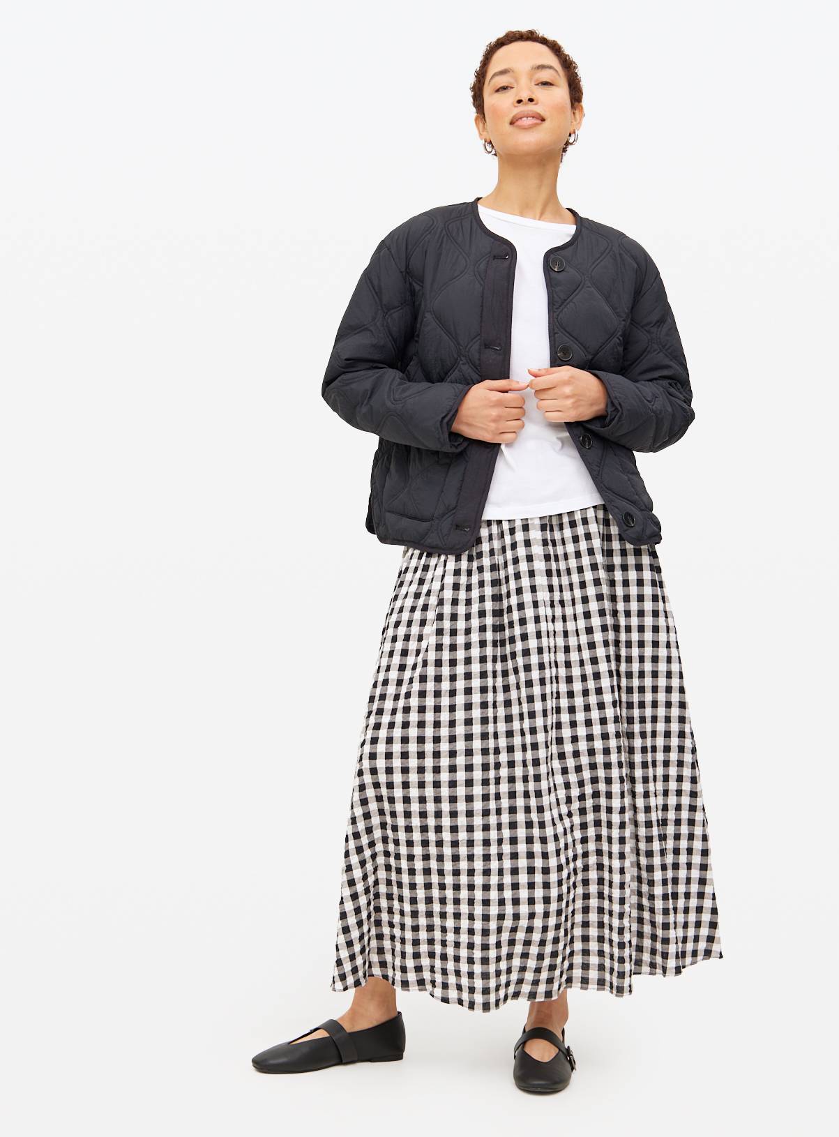 Black Collarless Quilted Jacket M - Image 2