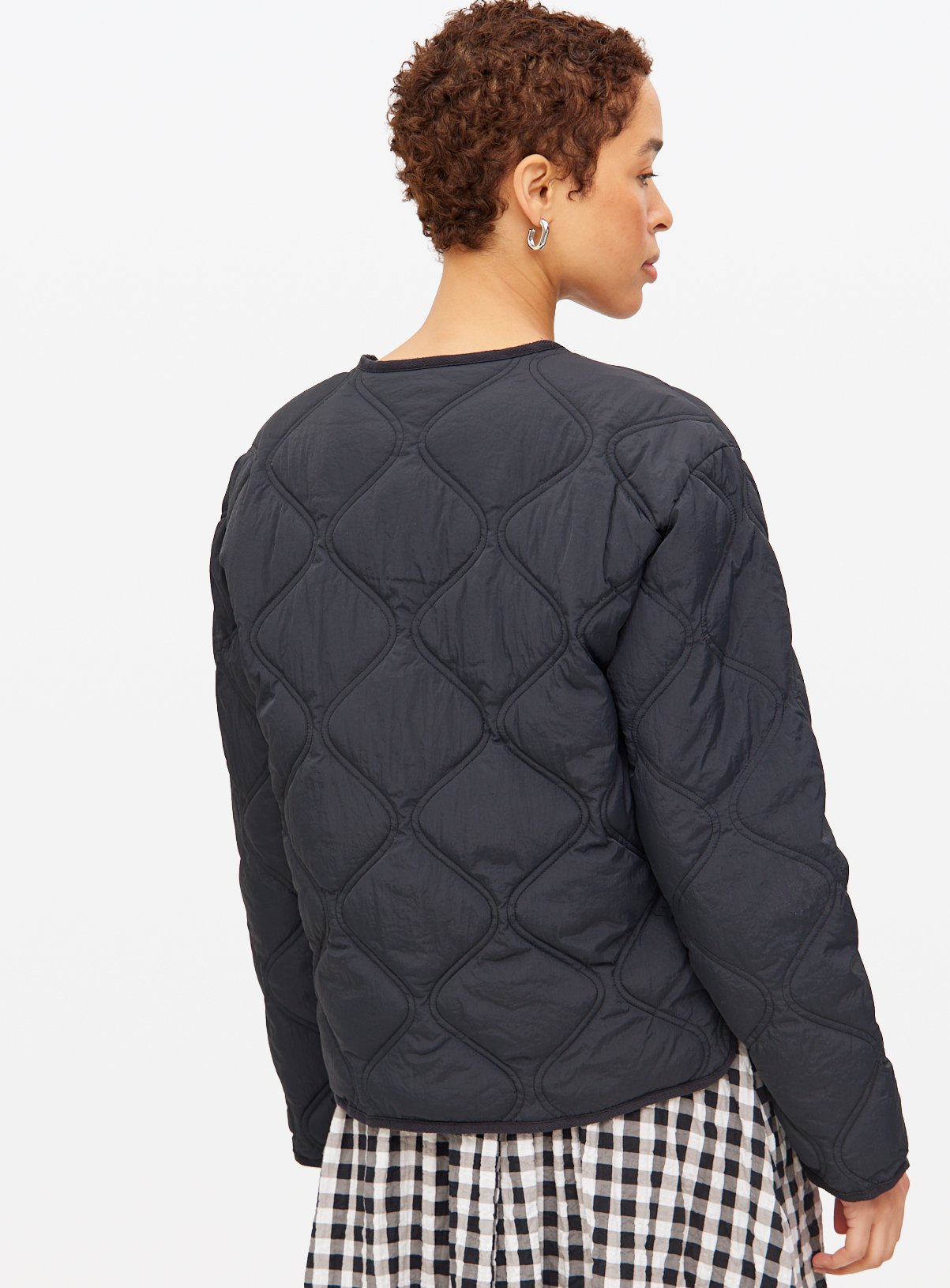 Black Collarless Quilted Jacket M - Image 4 thumbnail