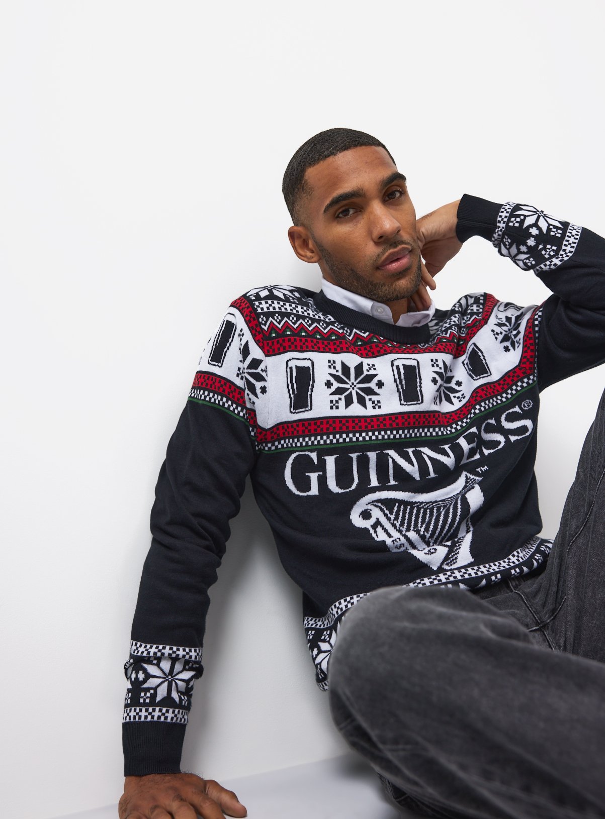 Men's Black Guinness Fairisle Knitted Christmas Jumper
