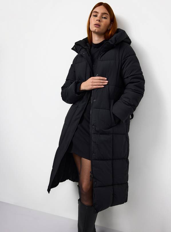 Black Longline Belted Padded Coat XXL