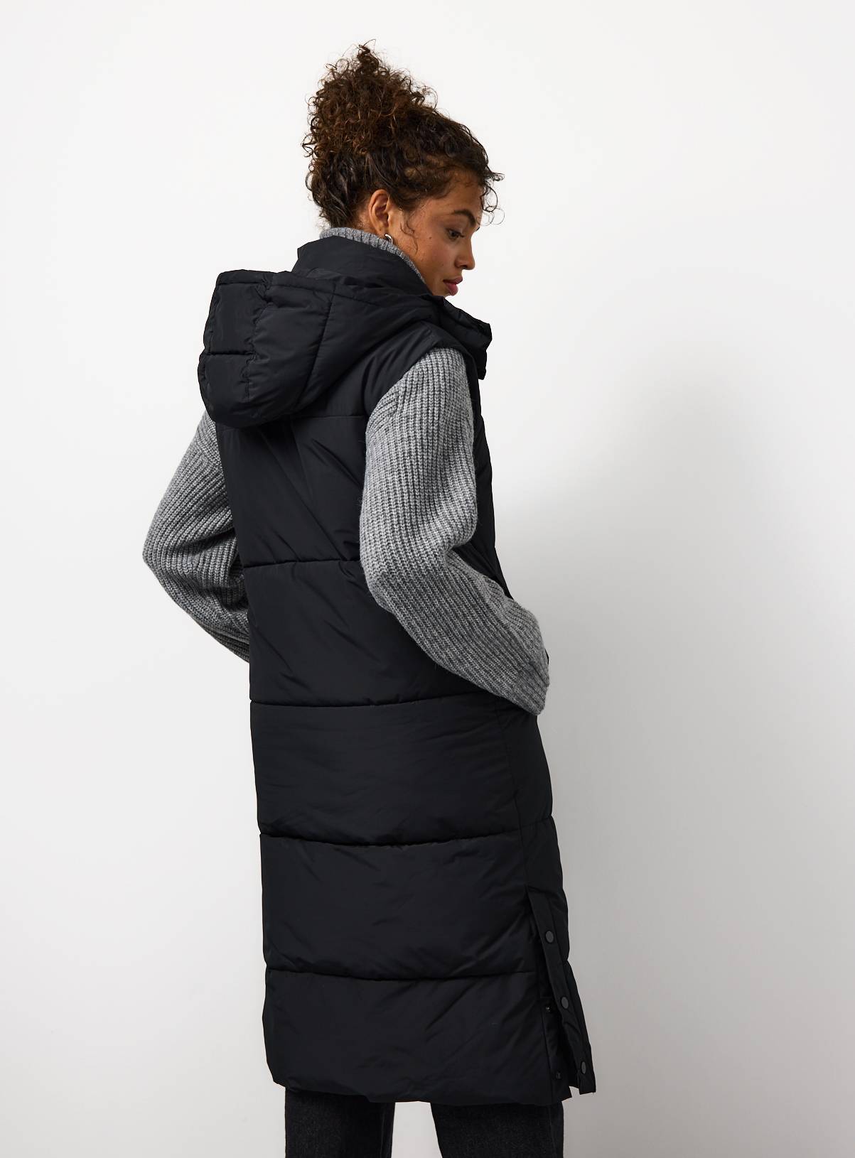 Black Longline Padded Gilet XL - Image 4