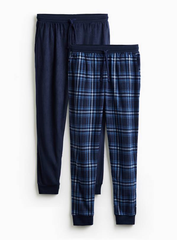Navy Check Fleece Pyjama Bottoms 2 Pack XL