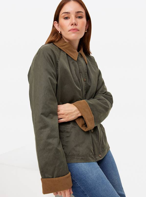 Khaki Corduroy Collar Wax Barn Jacket 22