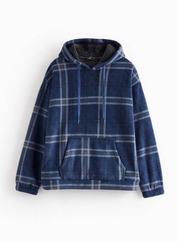 Blue Check Fleece Pyjama Hoodie  S