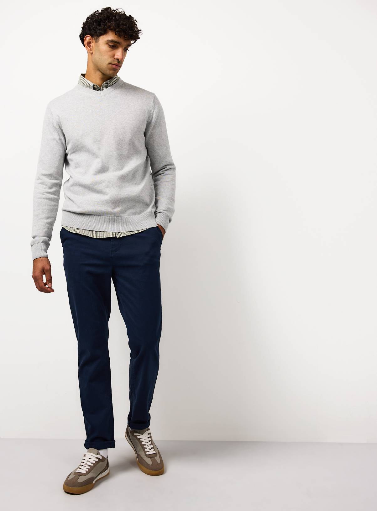Grey V Neck Cotton Jumper XXL - Image 2