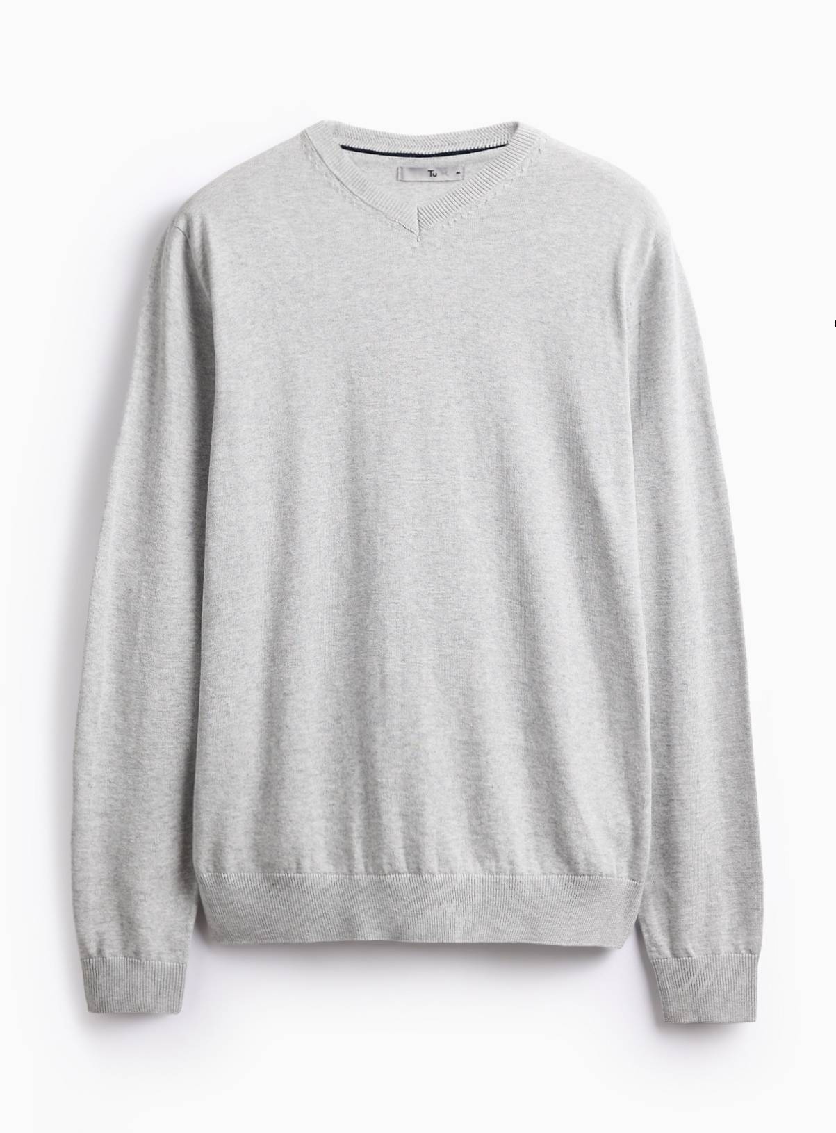 Grey V Neck Cotton Jumper XXL - Image 3