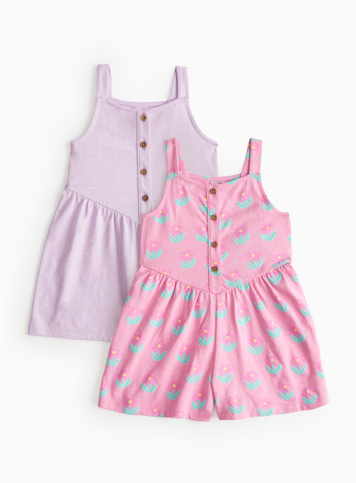 Pink Floral & Lilac Jersey Romper 2 Pack 1-2 years - Image 1 thumbnail