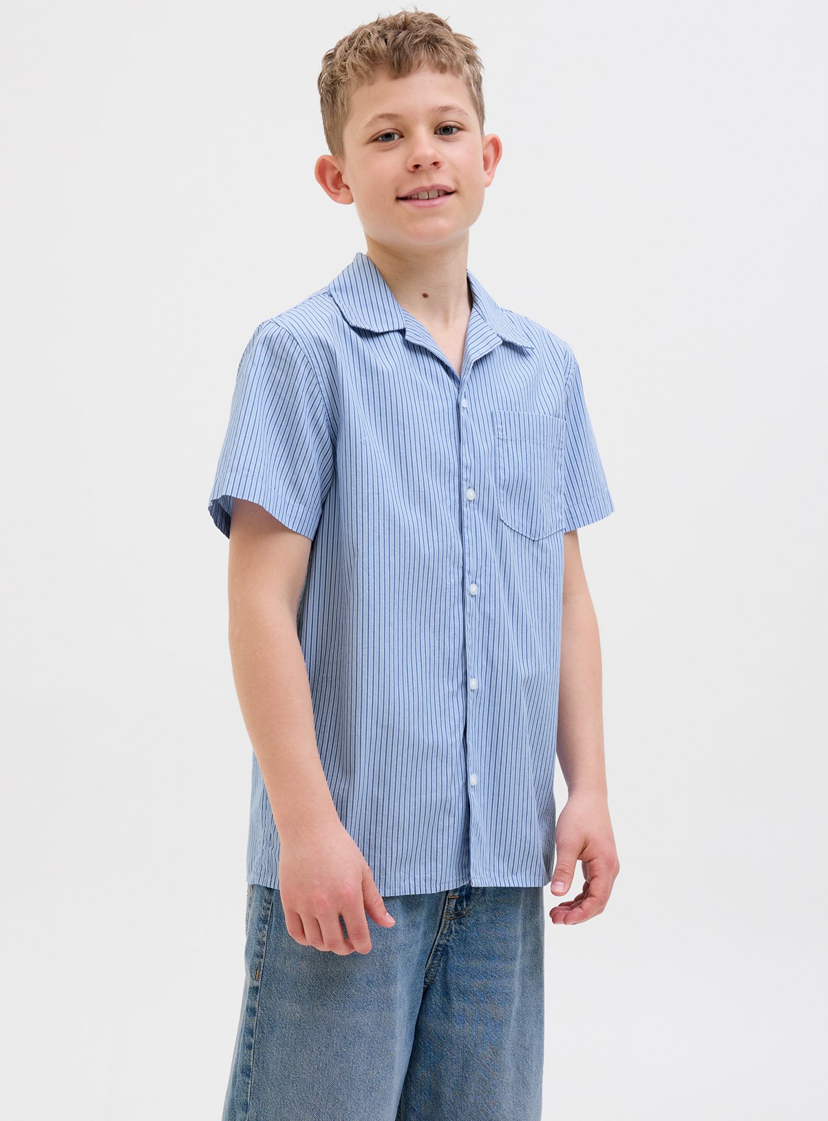 Blue Blue JACK & JONES JUNIOR Cody Poplin Resort Shirt Junior (14 Years) - Jack and Jones Junior by Sainsbury's