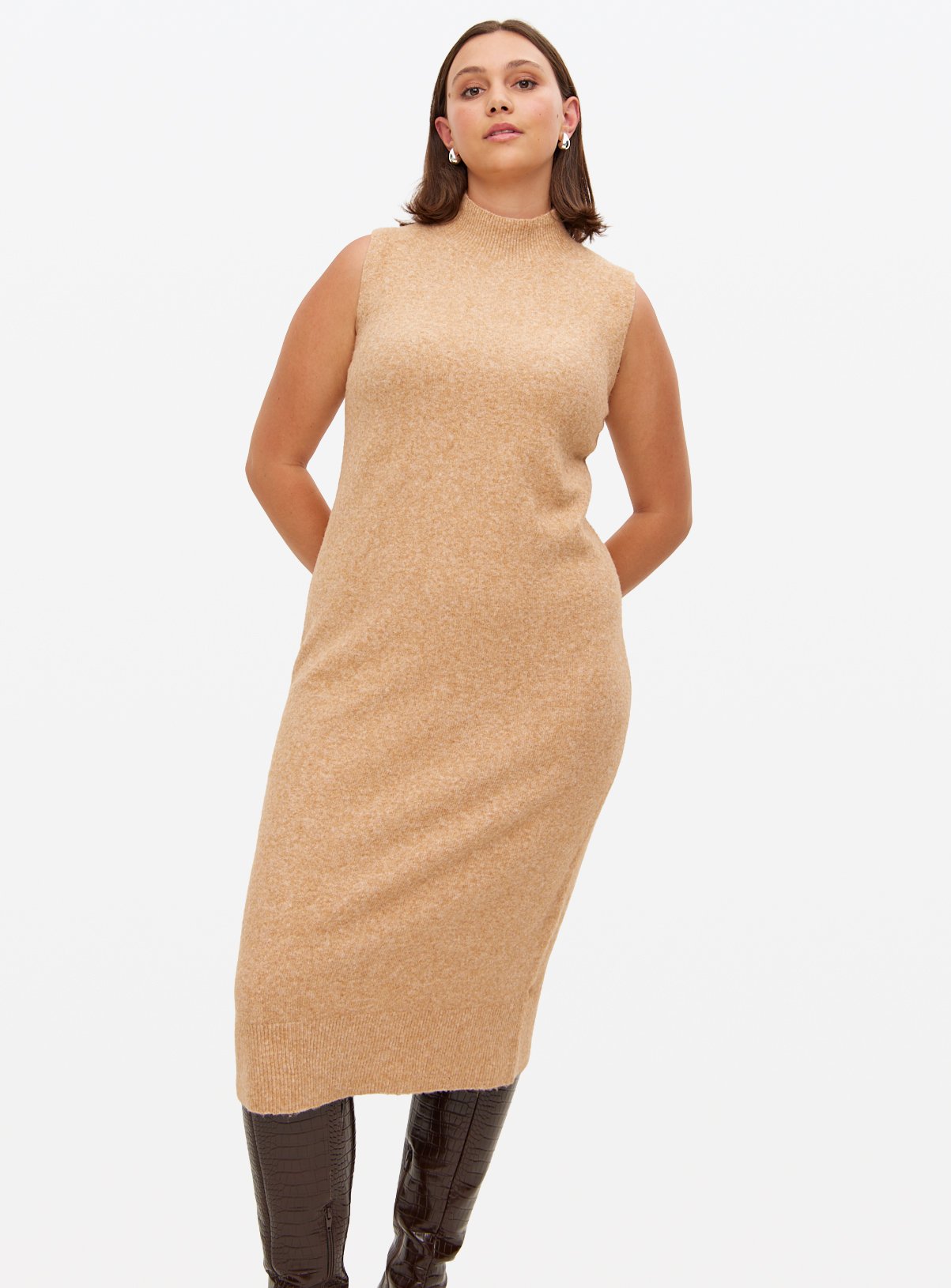 Camel Soft Knit Sleeveless Midi Dress 14 - Image 2 thumbnail
