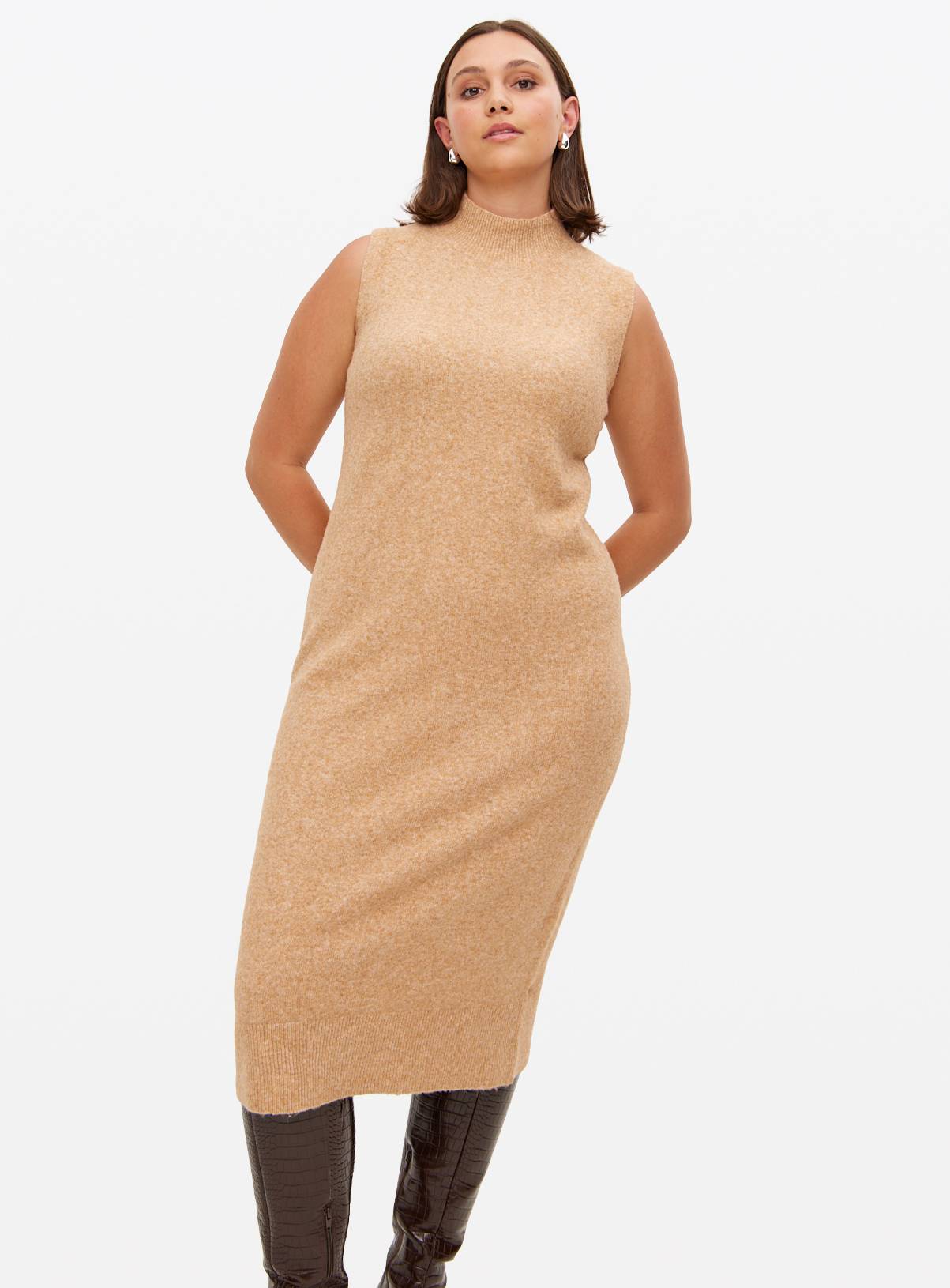 Camel Soft Knit Sleeveless Midi Dress 14 - Image 2