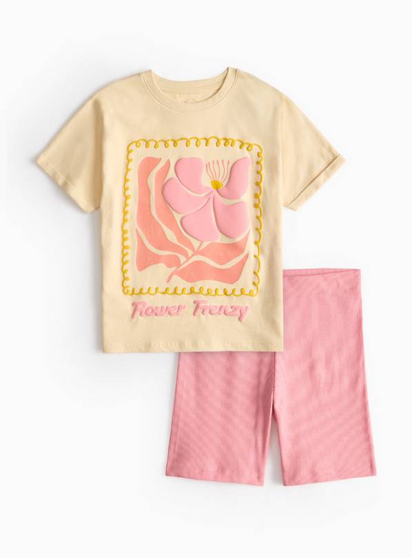 Yellow Flower Graphic T-Shirt & Cycling Shorts  5 years