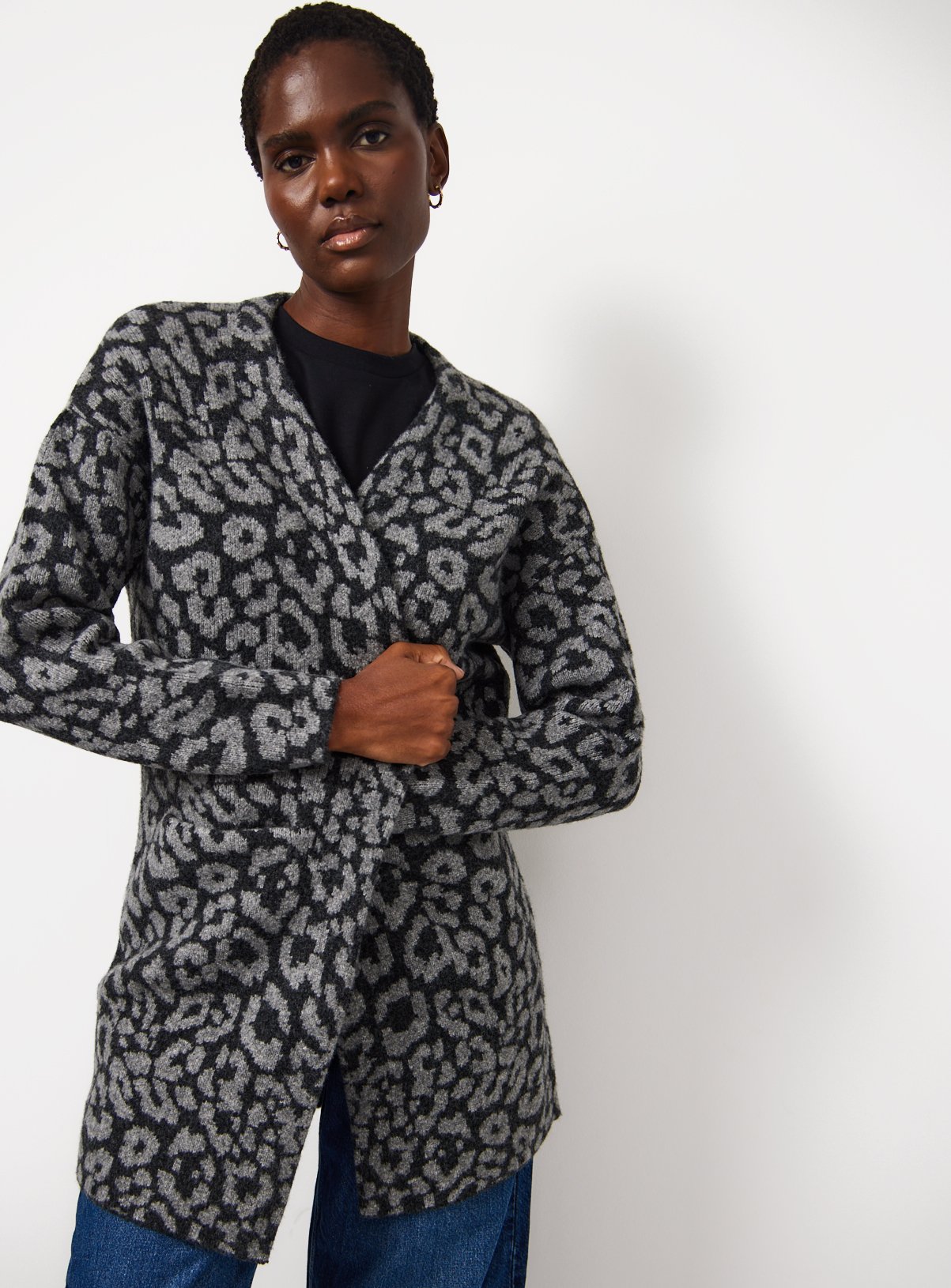Animal Print Longline Edge to Edge Coatigan L - Image 1 thumbnail