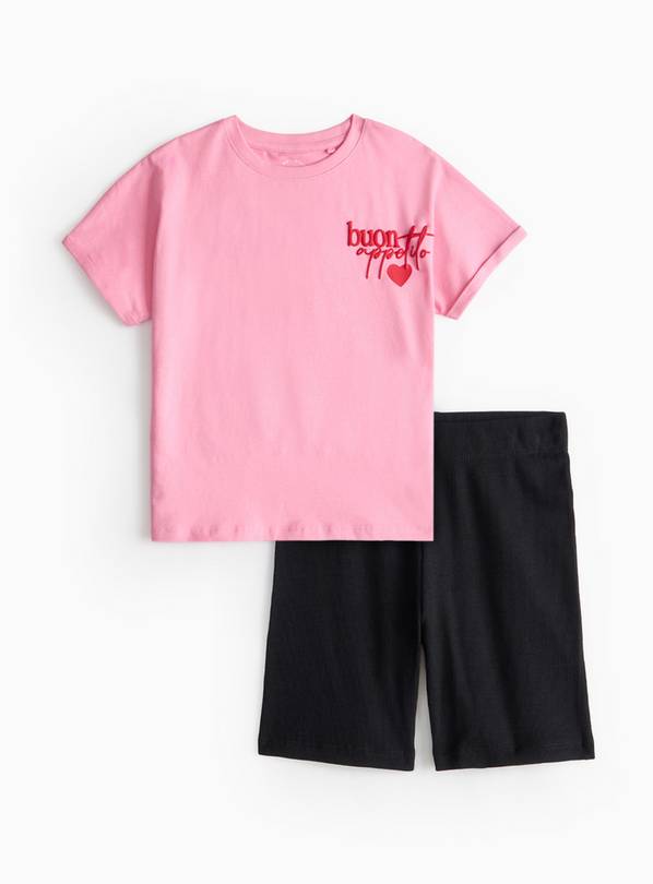 Pink Buon Appetito Print T-Shirt & Shorts 5 years