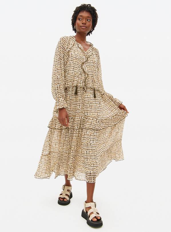 Khaki Printed Chiffon Midaxi  Dress 8