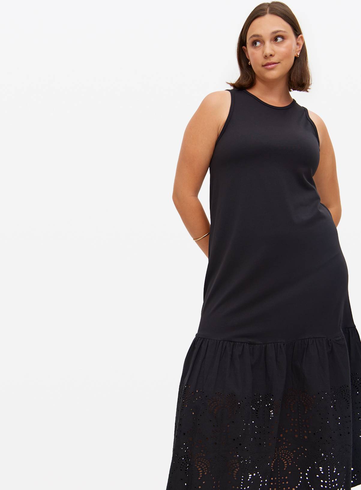 Black Broderie Hem Sleeveless Midaxi Dress 6 - Image 1