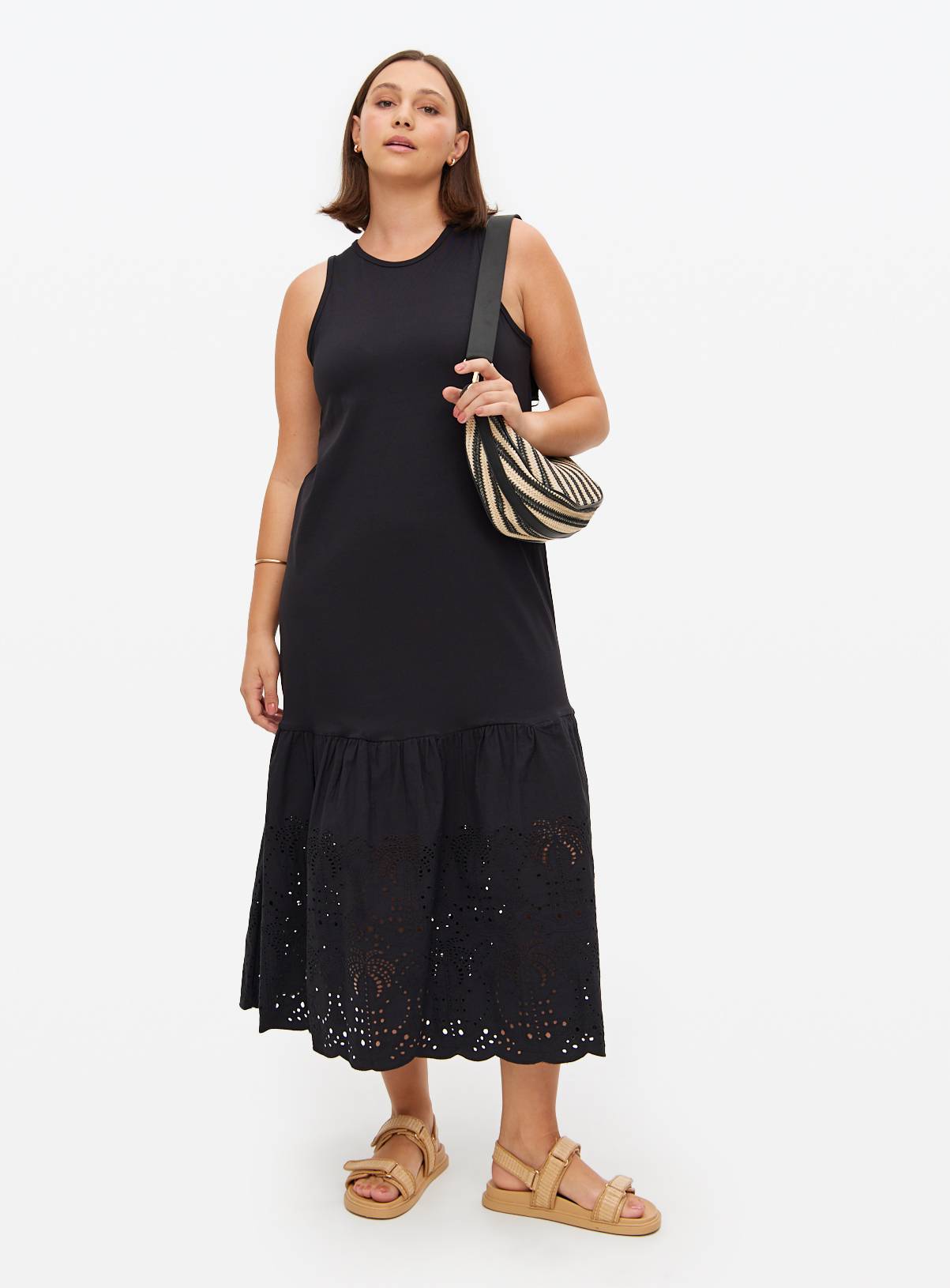 Black Broderie Hem Sleeveless Midaxi Dress 6 - Image 3