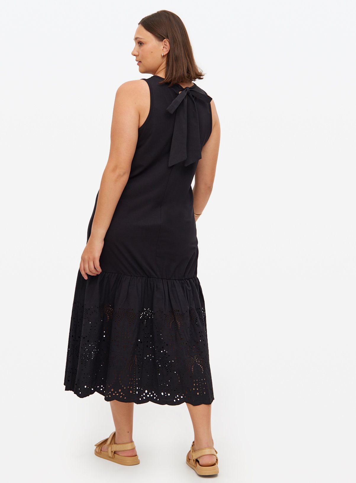 Black Broderie Hem Sleeveless Midaxi Dress 6 - Image 4 thumbnail
