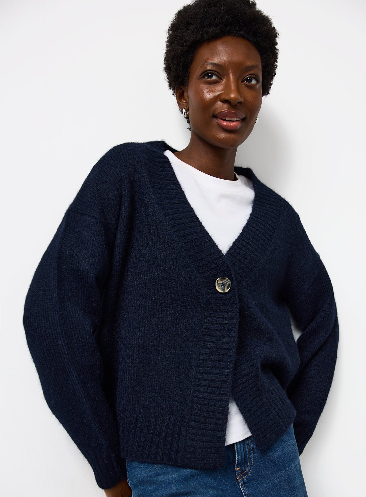 Navy Cropped Knitted Cardigan 12 - Image 1 thumbnail