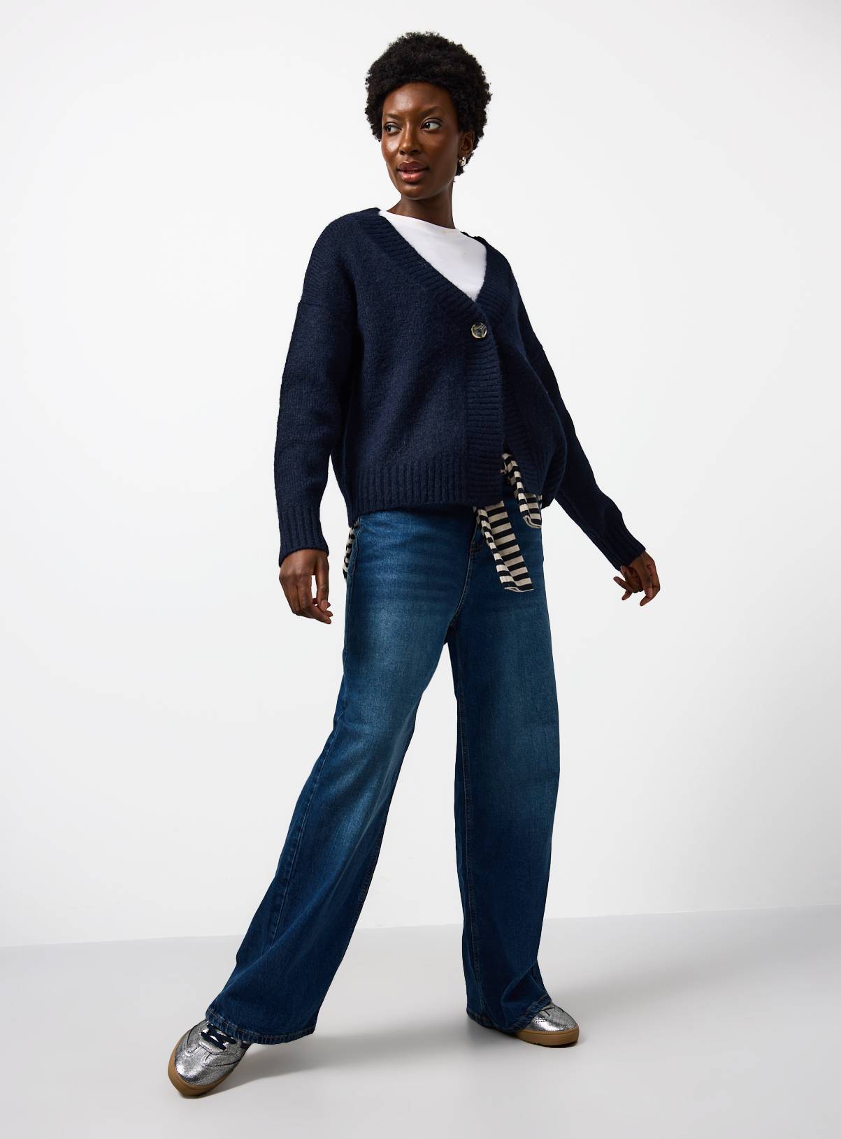 Navy Cropped Knitted Cardigan 12 - Image 2
