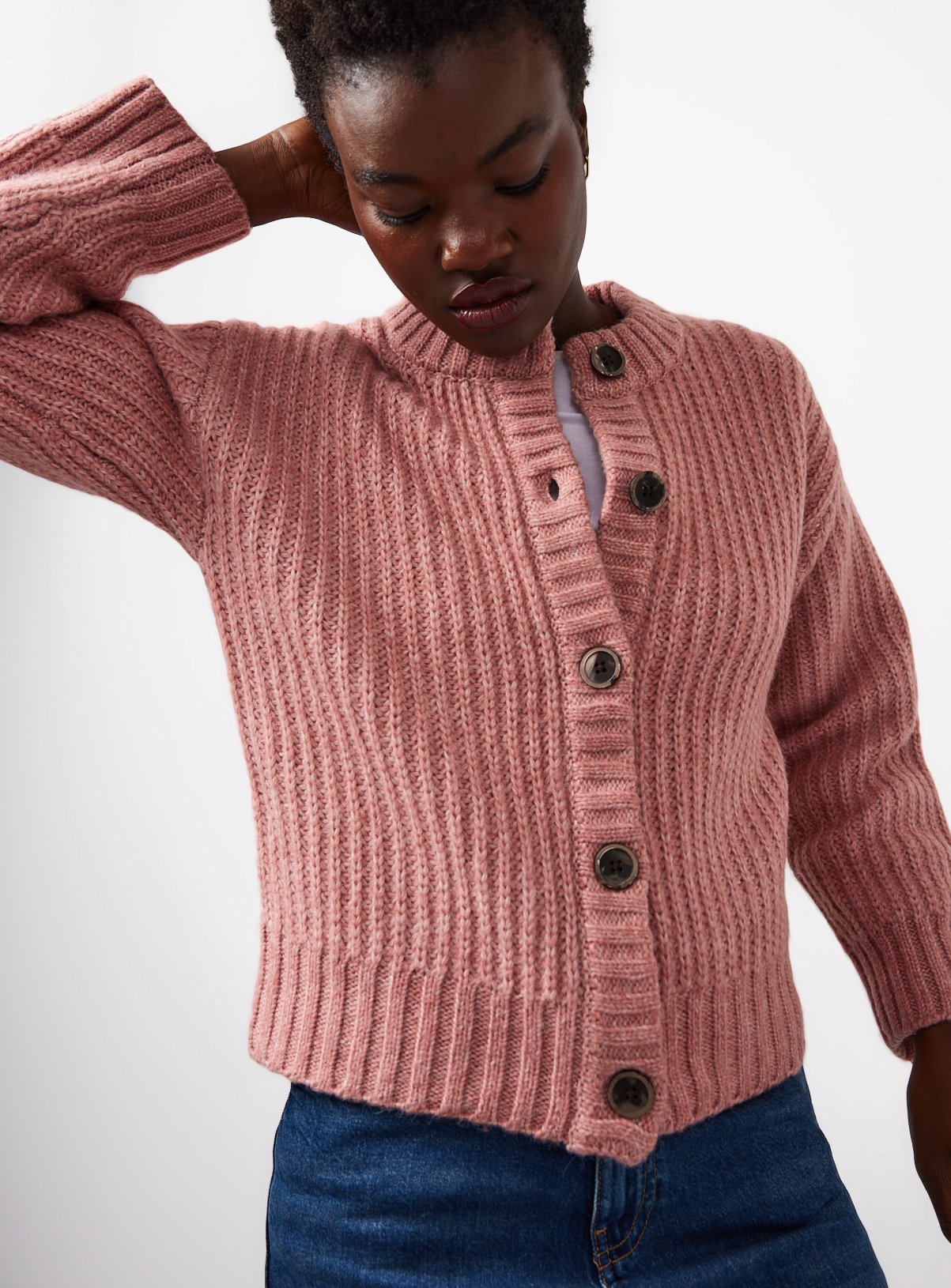 Pink Button Chunky Knit Cardigan 22 - Image 1 thumbnail