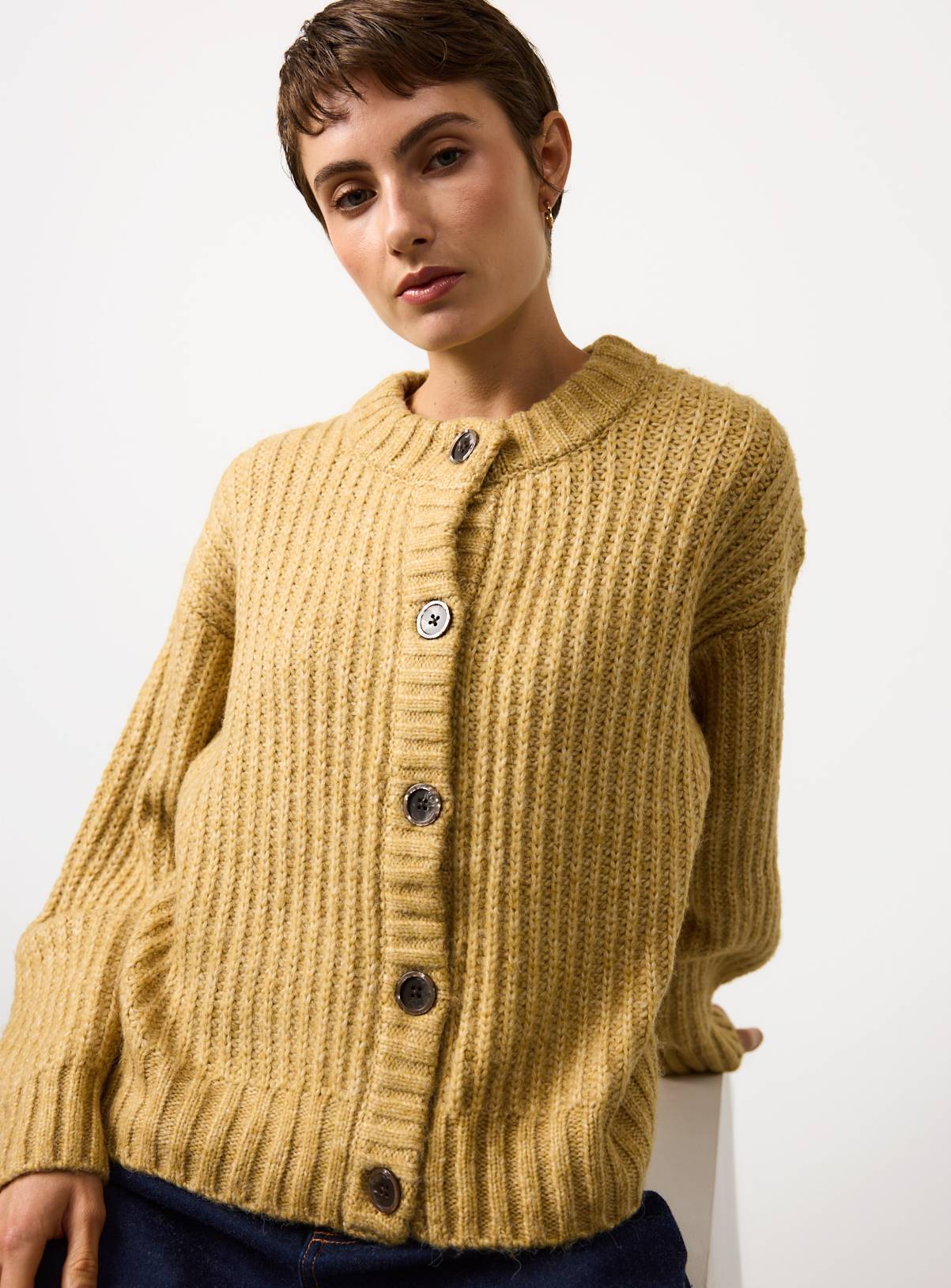Yellow Button Chunky Knit Cardigan 22 - Image 1