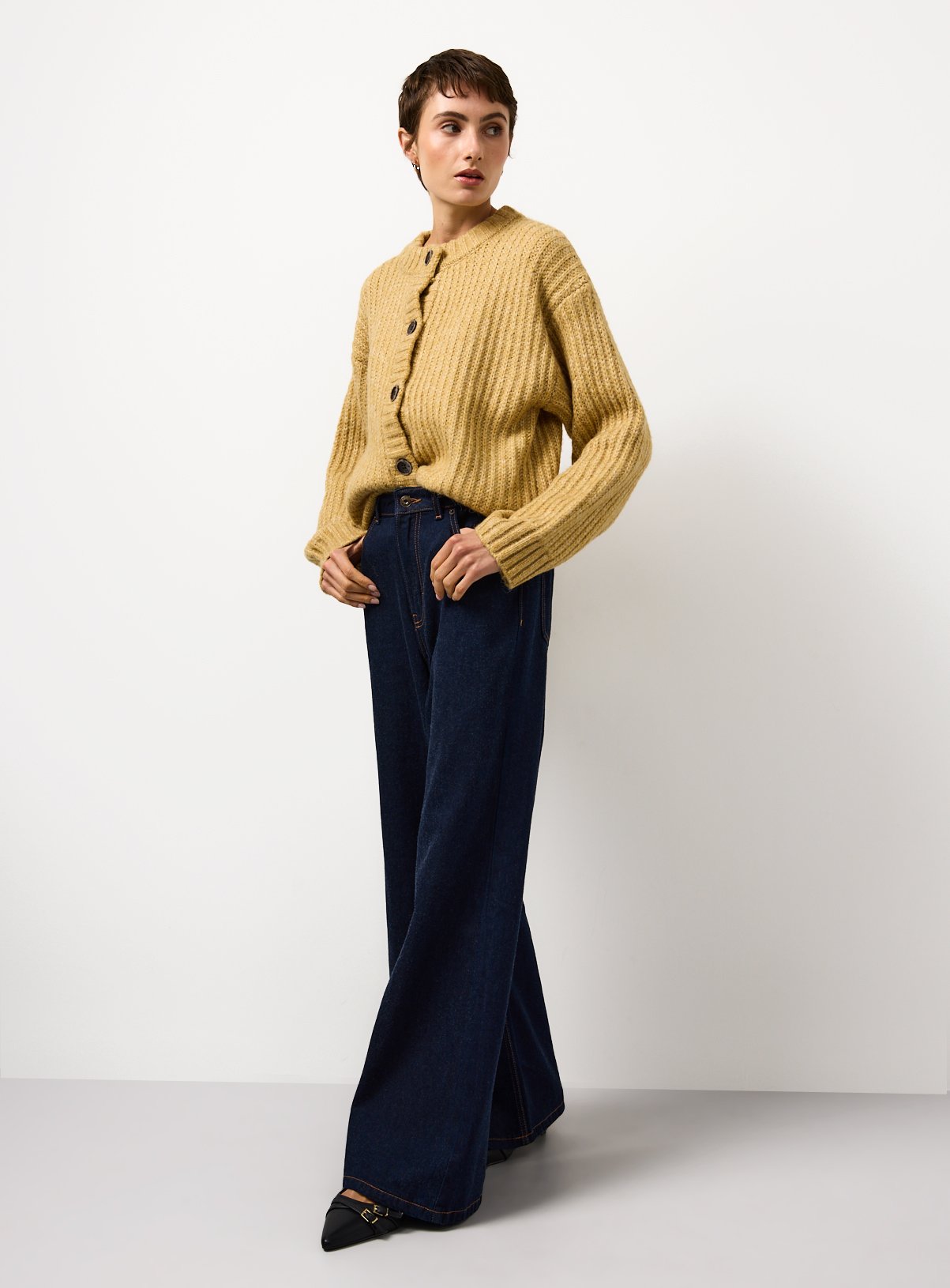 Yellow Button Chunky Knit Cardigan 22 - Image 3 thumbnail