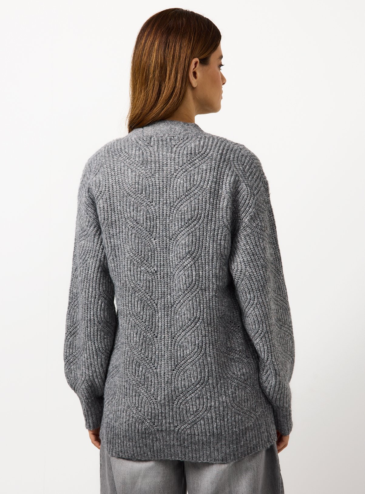 Charcoal V Neck Slouch Cable Knit Cardigan M - Image 4 thumbnail